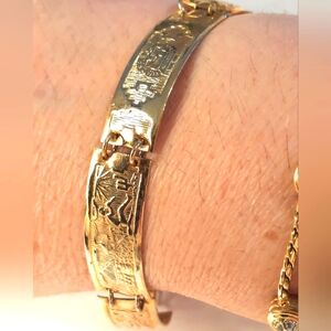 Gold Tone Bracelet Mayan Design